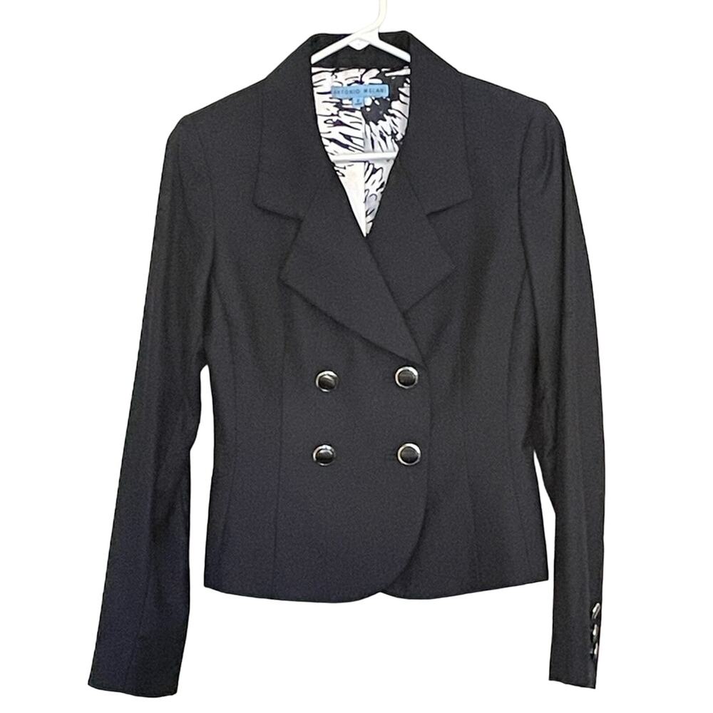 Antonio Melani women's navy blue blazer with floral lining.